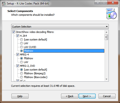 K-Lite Codec Pack installation. FFDSHOW 4 H264.png